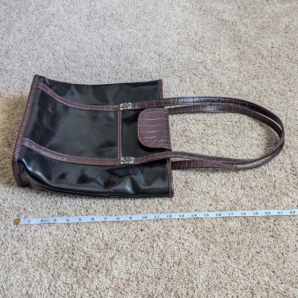 VTG Avon Natori Tote Womens Black Brown Croc Grommets Cotton Lined Vegan Leather - Picture 9 of 10